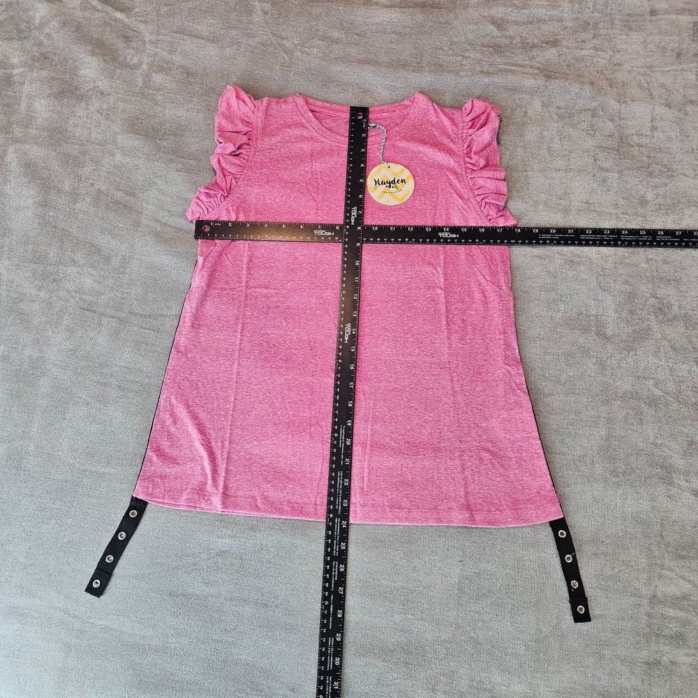 Hayden L.A Women's Pink Ruffle Cap Short Sleeve Tie Tape Side Top NWT Small - Picture 8 of 14